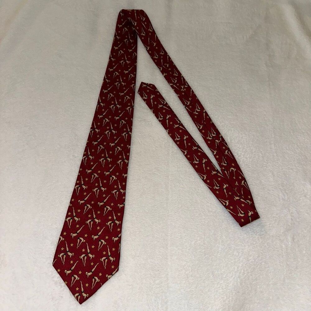 Tommy Hilfiger Mens Silk Neck Tie Red Background Swimmers and Divers Pattern EUC